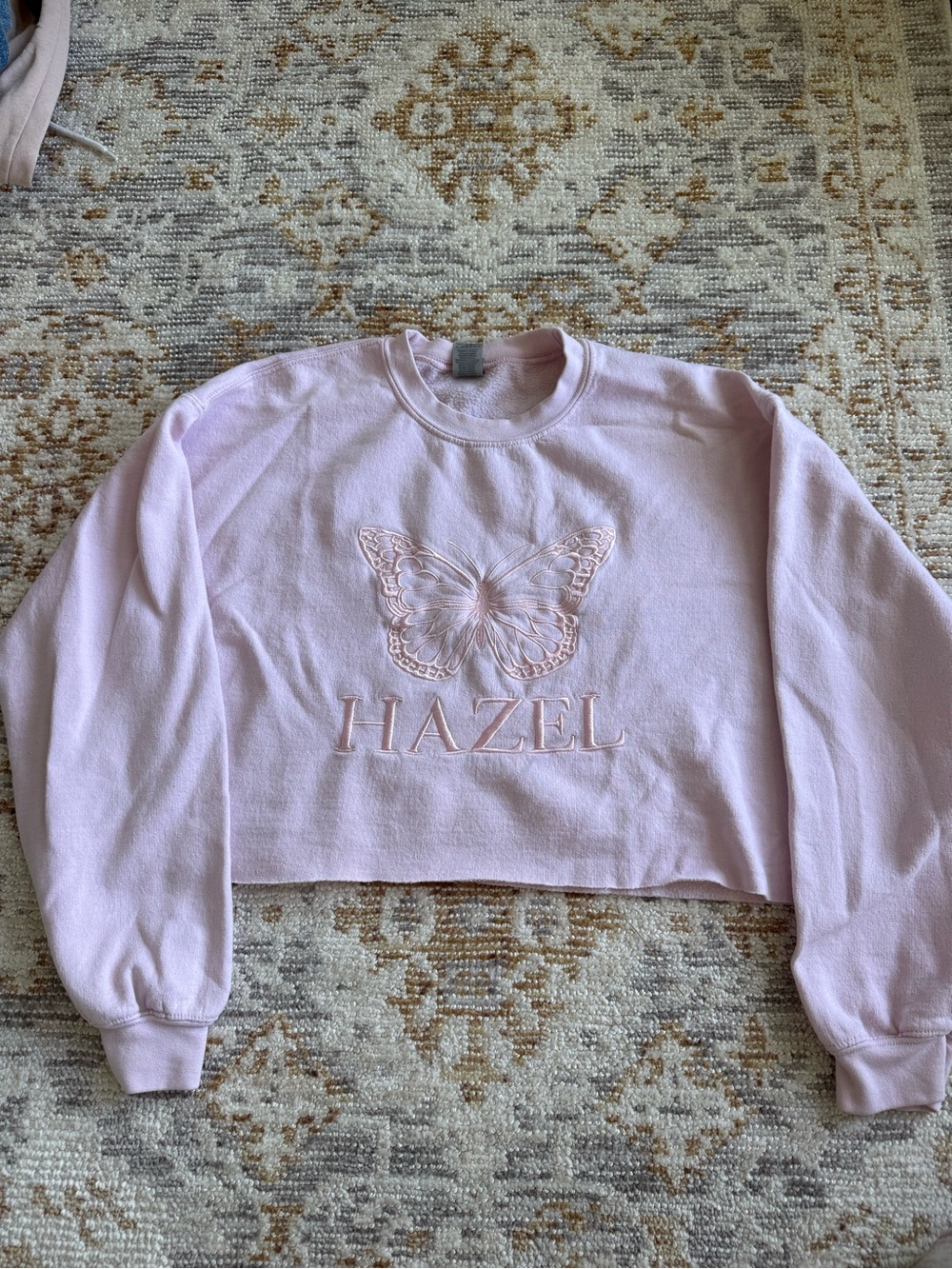 Pink HAZEL Butterfly Embroidered Cropped Sweatshirt Medium
